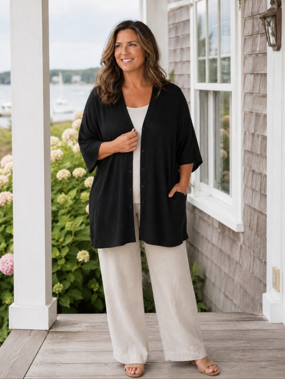 J Jill Black Linen Blend Long Line V Neck Cardigan Sweater 3x